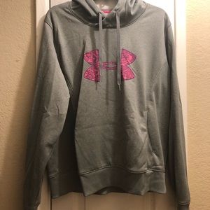 Gray under armour hoodie with pink UA logo